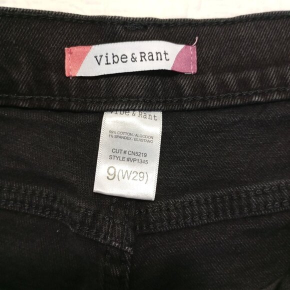 Vibe & Rant High-Waisted Black Denim straight Jeans Womens Size 9W29 Cotton Blen - Picture 2 of 7